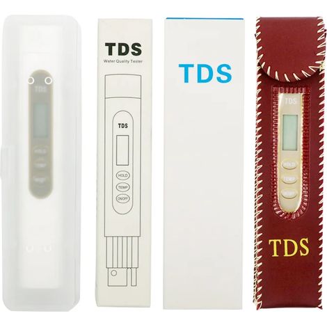 Stylo numérique TDS et température (0–9999 ppm) avec finitions dorées, fonction « Hold », ATC et design minimaliste, pour eau potable et aquariums (1/5)