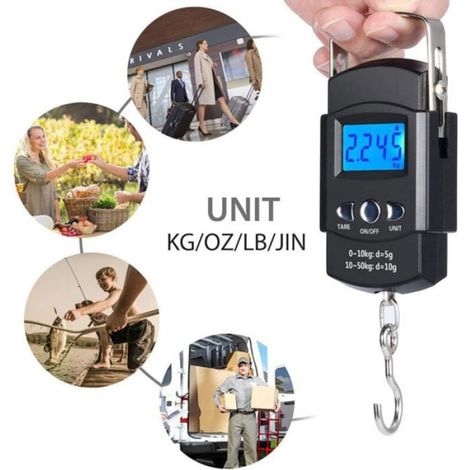 Balance pêche suspendue numérique LCD 50 kg, crochet électronique avec ruban mesure caché 1 m, pour bagages et pêche (1/5)