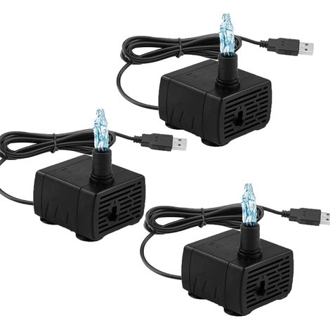 Lot de 3 mini pompes à eau submersibles USB 180 L/H, réglables et ultra silencieuses pour réservoir de poissons, étang, fontaine pour animaux de compagnie, hydroponique (1/5)