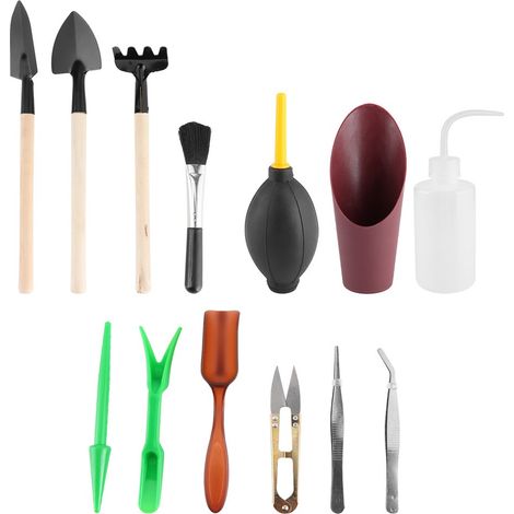 Ensemble de 13 mini-outils de jardinage à main, pour la plantation et le rempotage de bonsaïs, le jardinage de plantes succulentes et l'extérieur. (1/5)