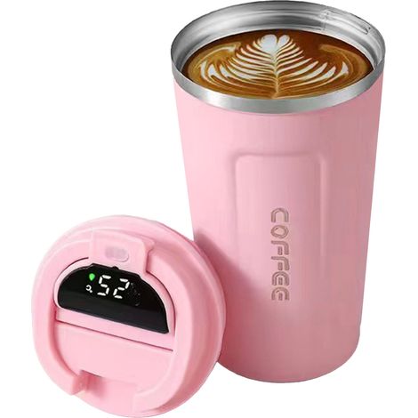 Tasse à café portable isotherme en acier inoxydable 304 avec affichage intelligent de la température, style épuré, rose pur, 2e génération, 510 ml (1/5)