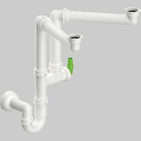 "SIFONE PER LAVELLO SALVASPAZIO A 2 VIE CON ATTACCO LAVASTOVIGLIE 1""1/2 x Ø40 mm 1""1/2 x Ø40 mm"