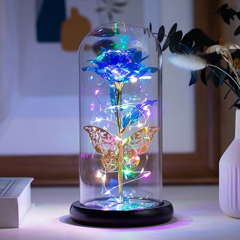 Rose Artificielle - Lampe À LED Sous Dôme En Verre - Décoration Romantique Pour Chambre Ou Bureau - 1 Pièce (1/5)