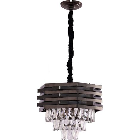 Lustre Suspension en Cristal Noir Design Moderne et Industriel 6x E14 Diamètre 40 cm - PANGIVO (1/3)
