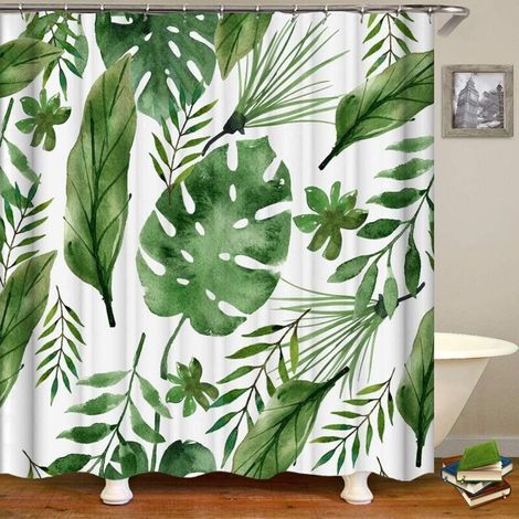 180x200cm Monstera Été,Rideau de Douche Rideaux de Salle de Bain, Imperméable Tissu Lavable Polyester 3D Plante Impression Numérique Art Décorations Rideau avec 12 Crochets (1/4)