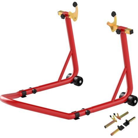 Cric moto avant et arrière en acier rouge, capacité 544 kg, support polyvalent avec roues (1/5)