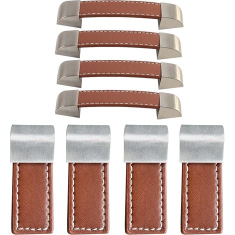 8-teiliges Ledermöbelgriff-Set, Türgriff aus Leder, Möbelgriff aus Leder, Schrankgriff aus Leder für Schränke, Schubladen und Möbel (58 mm, 128 mm)