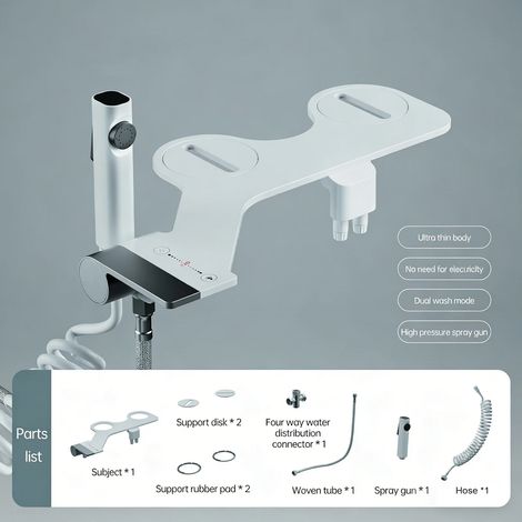 (Bidet avec douchette - G3/8) Accessoire bidet ultra-mince pour siège de toilette, bidet à double buse, pression d'eau réglable, douchette non électrique (1/5)