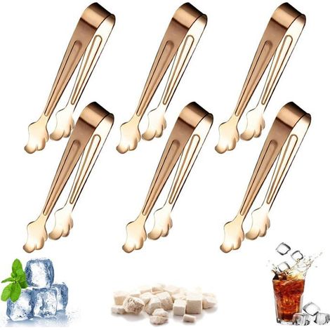 6 pinces à bonbons en acier inoxydable, finition or rose, design ergonomique U, idéales pour fêtes et buffets (1/5)