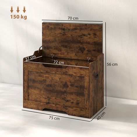 Banc de rangement multifonctionnel 103L aspect bois (avec coussin en tissu gris), 75 x 40 x 56 cm (1/5)