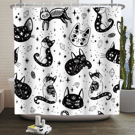 Rideau de douche - Étoile de chat - Polyester - 180x180cm - Imperméable - Lavable en machine (1/3)