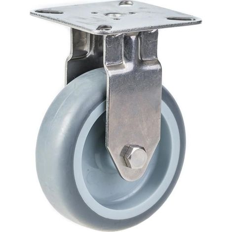 Roulette - Acier Inoxydable - 75 mm - Fixe - 60 kg - Caoutchouc Gris (1/4)
