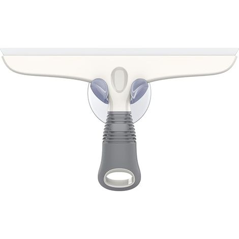 Raclette Vitre Silicone avec Support Ventouse, Raclette Vitre Professionnel pour Pare-Brise de Voiture, Fenêtre, Porte de Douche, Salle de Bain, Blanc et Gris (1/2)
