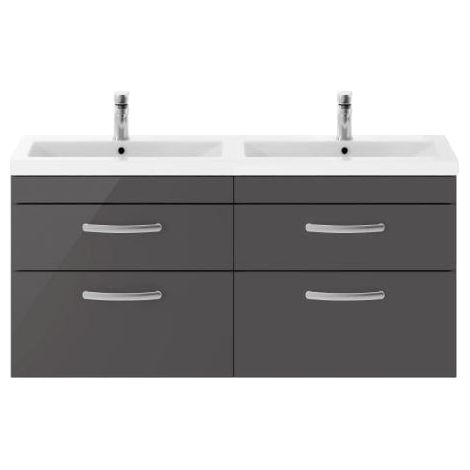 Nuie Athena Gloss Grey 1200mm Wall Hung 4 Drawer Vanity Unit and Double Ceramic Basins - ATH078F (1/5)
