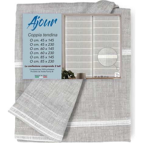 COPPIA tendina VETRO MODERNA larga 45 o 60 o 85 Ajour Grigio COPPIA (2 TELI) CM. 45X145