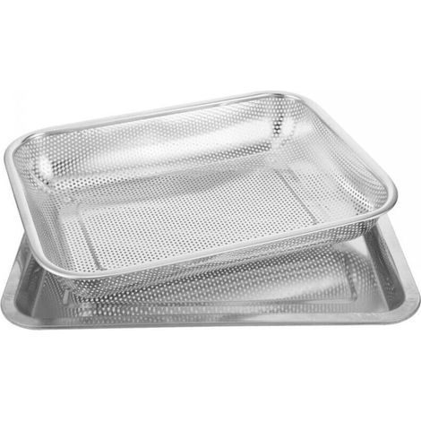 Grille de Cuisson Rectangulaire en Acier Inoxydable avec Filtre Carré, Support pour Four et Barbecue, Égouttoir à Huile pour Bacon, Frites et Poulet, Accessoire de Cuisine Anti-Éclaboussures