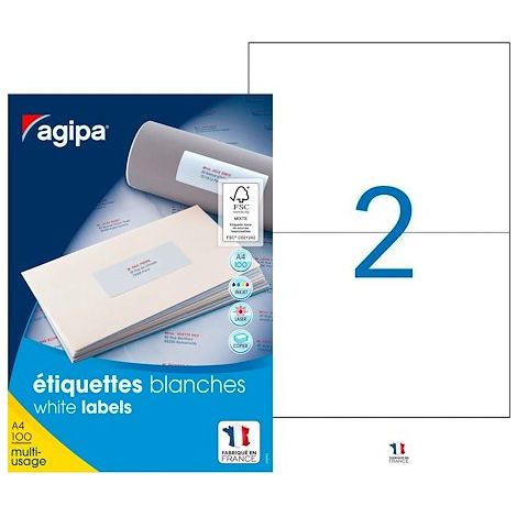 Etiquettes blanches multi-usages - AGIPA - 210X148,5mm - Boîte de 200 étiquettes
