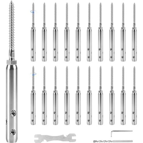 Lot de 20 Tendeurs de Cable, Tendeur Cable INOX pour Cable INOX 3mm avec Tige Filetée et Clé Allen Garniture de Tension pour Cable Fixation Haubanage pour Balustrades Cordes à Linge (1/5)