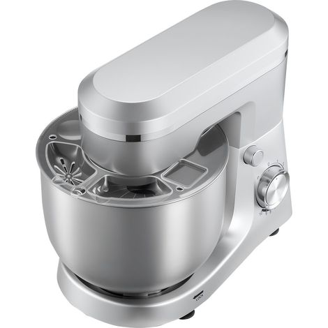 Robot pâtissier 5,7L, 1500W, 10 vitesses, bol inox, crochet, fouet, batteur, pour pétrir, mélanger, fouetter et cuire, argent. (1/5)