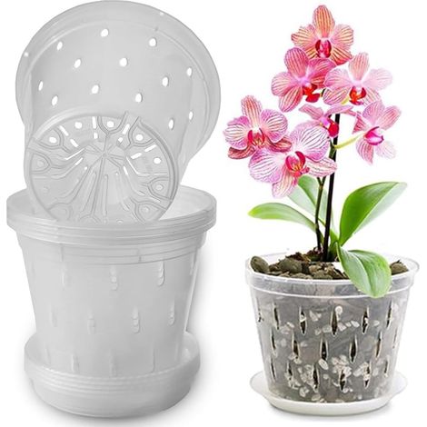 Lot De 4 Pots À Orchidées Transparents avec Trou Pots De Culture pour Orchidées Jardinière À Fentes pour Orchidées pour Bureau De Balcon Intérieur Et Extérieur (15CM) (1/5)