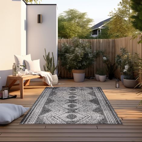 Tapis réversible pour l'intérieur et l'extérieur - Résistant aux intempéries et imperméable - Motif bohème moderne - Motif ethnique géométrique - Pour jardin, balcon, terrasse, salon (1/5)
