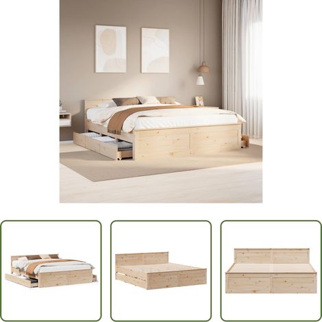 Cadre de lit - Cadre de lit sans matelas avec tête de lit 180x200 cm bois pin (1/5)