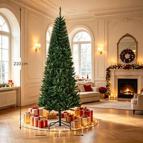 Sapin de Noël artificiel 210 cm, 865 branches avec aiguilles réalistes, imitation Nordmann vert, décoration de Noël (1/5)