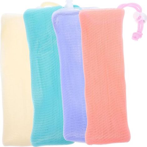 Set di 4 sacchetti a rete per sapone, sacchetti esfolianti per detergente viso in schiuma e gel doccia, sacchetti per sapone portatili per il bagno, sacchetti a rete in schiuma per uso domestico (1/5)