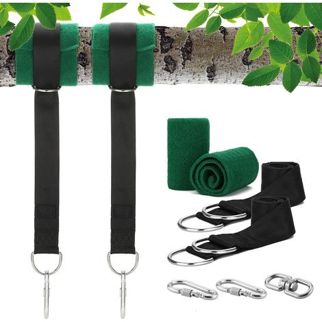 2 Sangles de suspension, Nylon, 150x5cm, Mousquetons, Anneau en D, Charge 500kg, Hamac Balançoire Jardin (1/5)