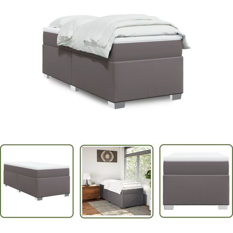 vidaXL Boxspringbett mit Matratze Grau 100x200 cm Kunstleder (1/5)