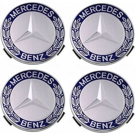 Lot de 4 cache-moyeux 75 mm pour Mercedes Benz – Plastique ABS résistant aux rayures – Installation facile – Couleur bleu (1/5)