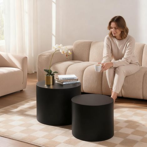 Set di 2 tavolini rotondi 48,5x38,5 cm in MDF nero salvaspazio – MEUBLIV (1/5)