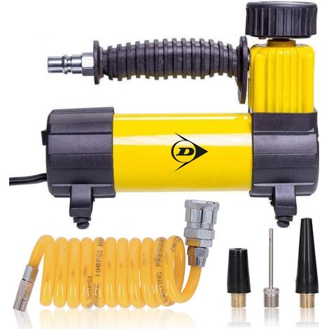 Compresseur d'air DUNLOP 12V 96W 100PSI - Gonflage Rapide Pneus Auto & Vélo, Compact, Portable, Facile à Utiliser