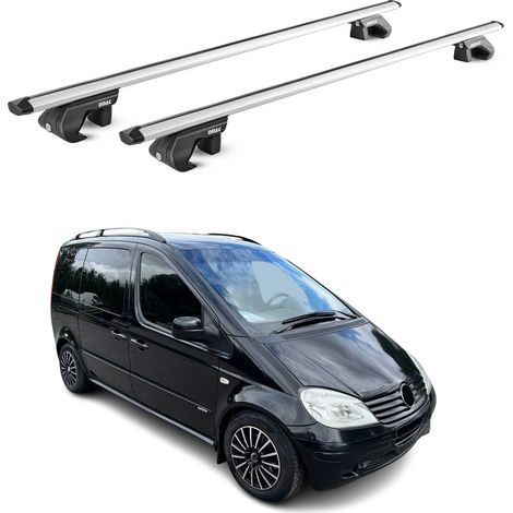 OMAC Dachträger Aluminium TÜV geprüft für Mercedes Vaneo W414 2001-2005 – Für Standard Dachreling – T Nut – Max 90 kg – 2 Schlösser Silber (1/5)
