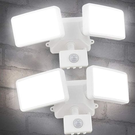 Set mit 2 x 20-W-LED-Strahlern mit 180°-Bewegungsmelder – Doppelkopf – mehrfach verstellbarer Winkel – 13 x 8 cm – IP65 wasserdichter LED-Strahler für Garten, Garage, Balkon und Hof (1/4)