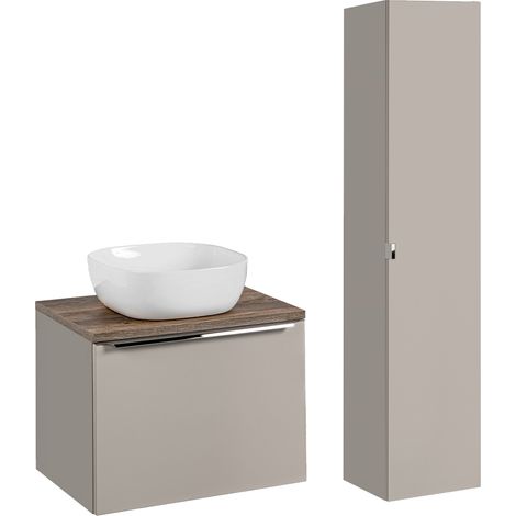 Conjunto mueble lavabo individual 60cm y columna Éros Topo (1/4)