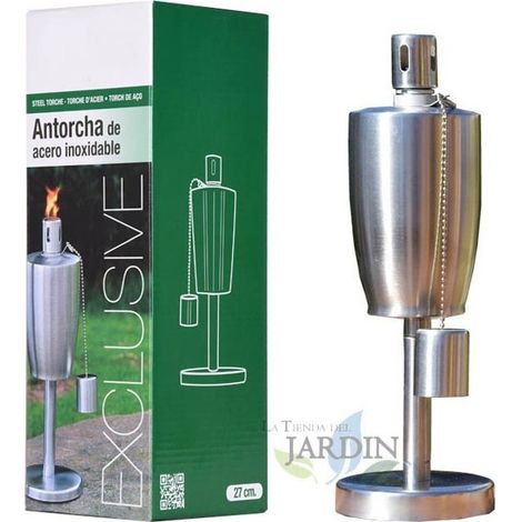 Antorcha de Jardin de Acero Inoxidable para Exterior, modelo Exclusive 27 cm, Lámpara de aceite