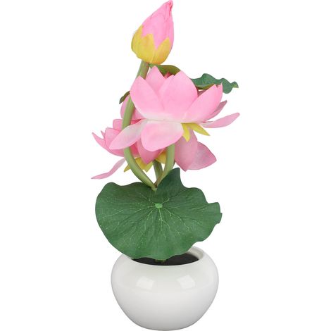 Lampe LED fleur artificielle 3 têtes, lumière nocturne plastique avec vase céramique pour déco bureau chambre salon maison (1/5)