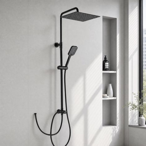 Colonne de Douche Acier Inoxydable, Tete de Douche Carré 30 cm, Noir (1/5)