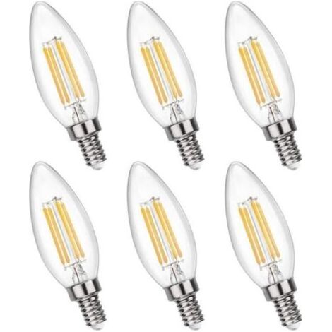 Kaelt - Ampoule Bougie E14 Dimmable Blanc Chaud 2700K, 400LM, 230V, E14 C35 4W LED Équivalent E14 40W, Ampoule Rétro Filament LED à Petit Culot pour Lustre, Lumière Décorative, lot de 6 (1/4)