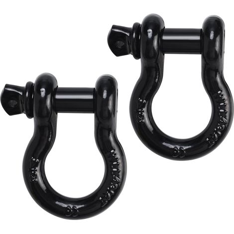 Manille de 4,75 t, 2 pièces, 3/4" M19, en acier galvanisé, anneau en D avec boulons de remorquage et de levage, pour voiture, noire (1/5)