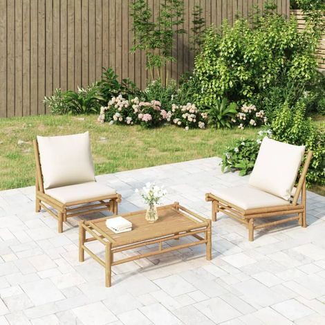 Vidaxl – Chaises de jardin en bambou – Lot de 2 – Coussins crème – Confortables et légères – Résistantes aux intempéries (1/6)