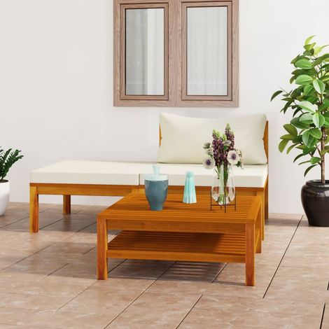 Salon de jardin 3 pcs - Canapé de jardin - Ensembles de Meubles d'exterieur - avec coussins blanc crème Bois d'acacia Chic-853999 (1/5)