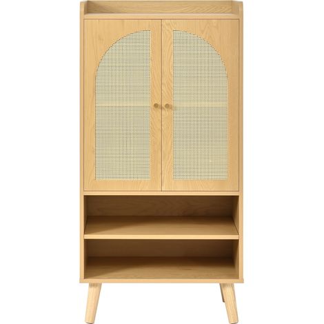 Credenza alta con 2 ante in rattan e 2 vani a giorno 60x40x121 cm finitura naturale (1/5)