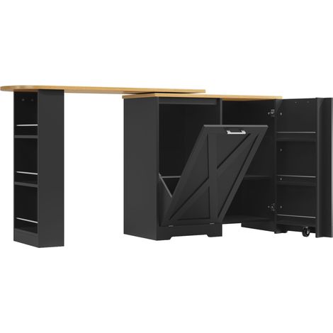ELVMI Mobile Bar con 2 Ante e Ripiani Laterali, Girevole a 360°, per Soggiorno 138-203 x 38 x 105.5 cm Nero (1/4)