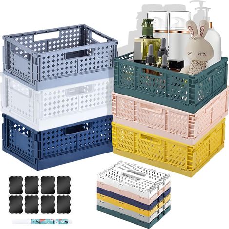 Caisse Pliable Plastique,Caisse Empilable,Boite de Rangement Pliable,Panier Rangement Plastique,Pour Cuisine,Bureau,Salle de Bain,Chambre (6(22158.7)) (1/5)