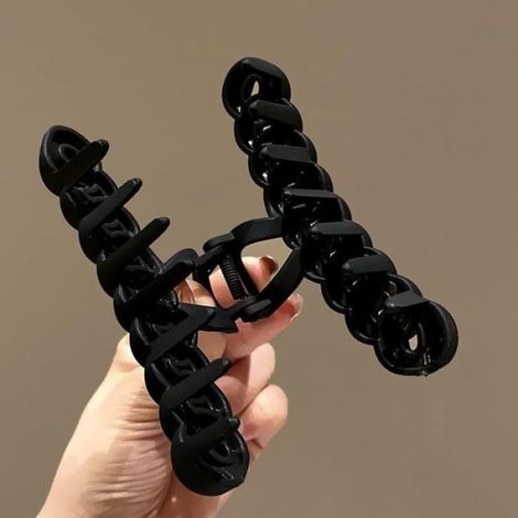 Pince à cheveux - Élégante - Torsadée et tressée - Crabe - Géométrique - Noir (1/4)