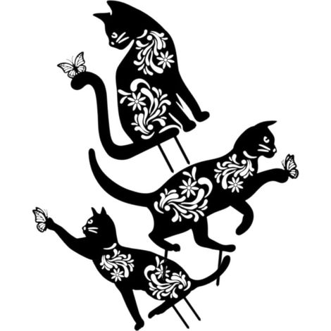 De 3 Piquets De Jardin D coratifs Chat Noirs en Fer Solide (1/5)
