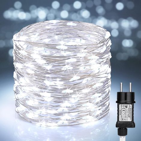 Guirlande Lumineuse Noël Extérieur, 10M 100 LED Fil de Cuivre Guirlandes Lumineuses Électrique Blanc Chaud Étanche 8 Modes Décoration pour Arbre Mariage Intérieur Fête Maison Jardin Patio