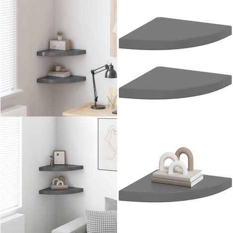 Étagères d'angle flottantes 2pcs gris brillant 35x35x3,8 cm MDF - Etagere Murale - Étagère D'angle - Étagère Flottante - Rangement Mural - Décoration Murale - Home & Living (1/5)